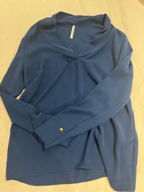 Amanda Uprichard Blue V-Neck Long-Sleeve Blouse - Womens Top S